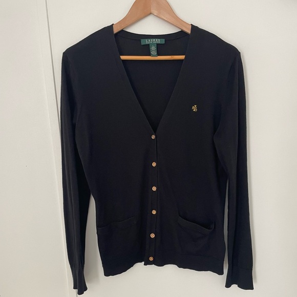 Ralph Lauren Sweaters - Lauren Ralph Lauren Classic Black Cardigan Size L Old money Quiet Luxury Cotton